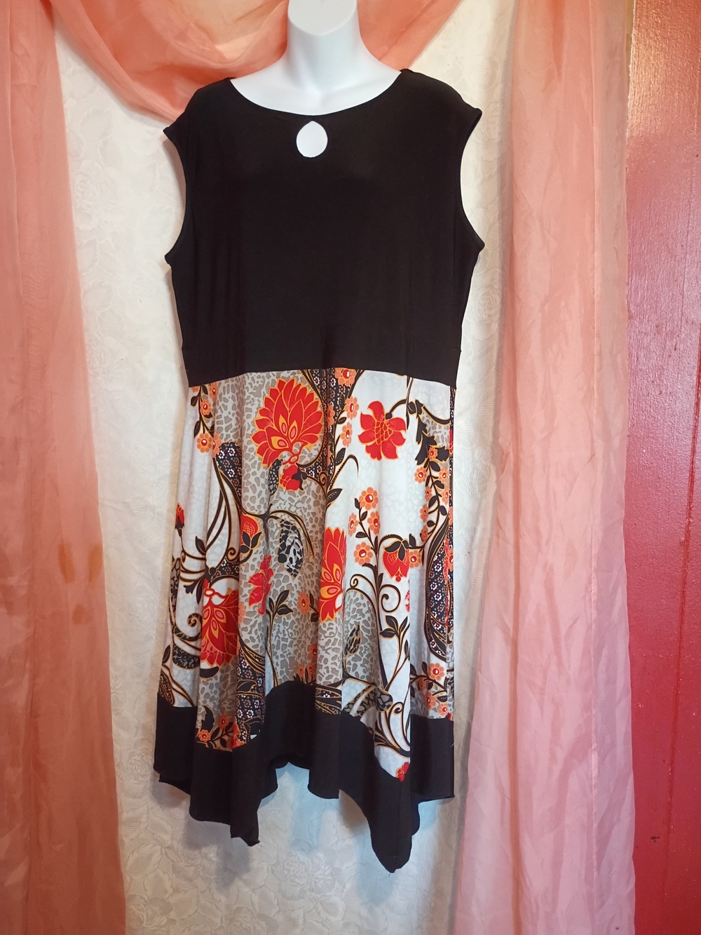 Rodan Ladies Black and Red Floral Midi Dress Sz XXL